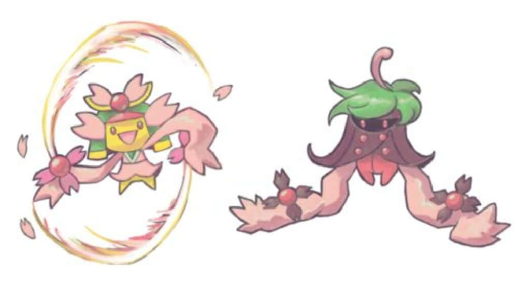 Cherrim Forms: Sunshine vs. Overcast - A Colorful Pokémon Contrast Wallpaper