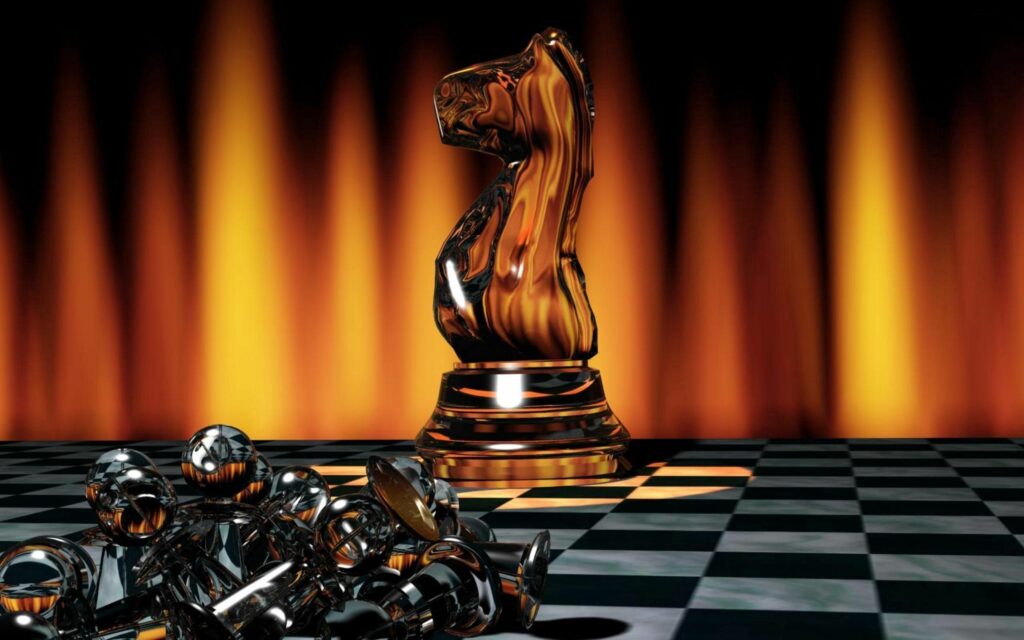 Fiery Chess Wallpaper: Glossy Knight on Dramatic Background