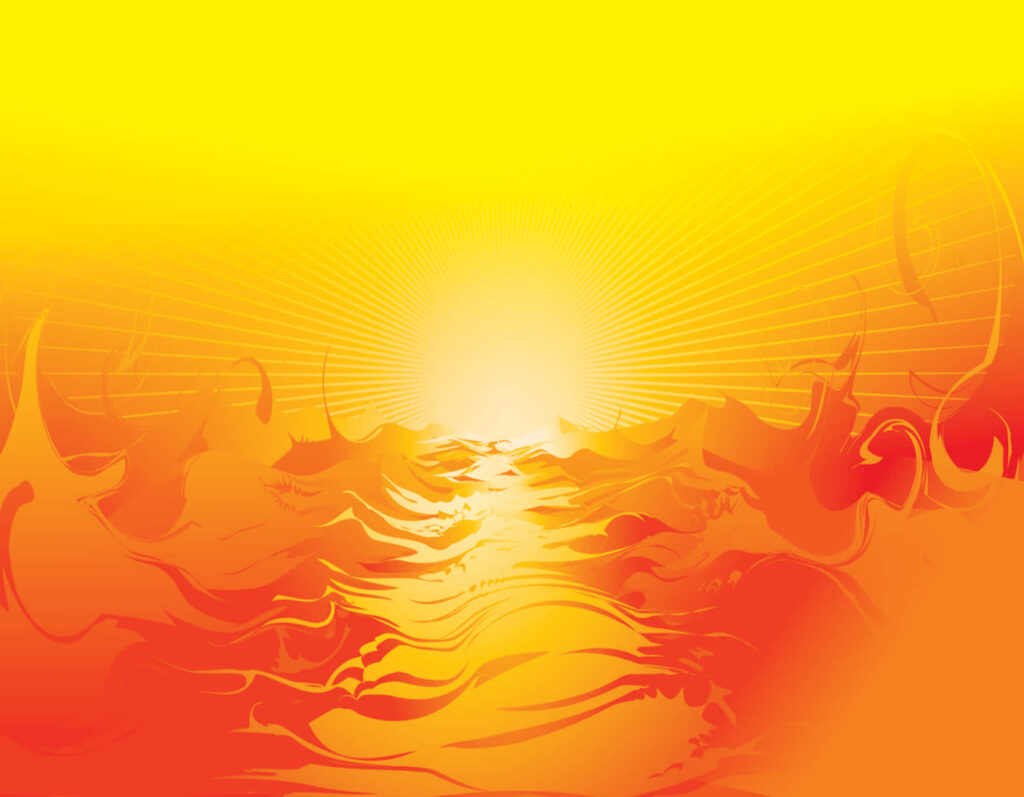 Vibrant Chhath Puja sunrise background with radiant sun rays over stylized waves festive wallpaper