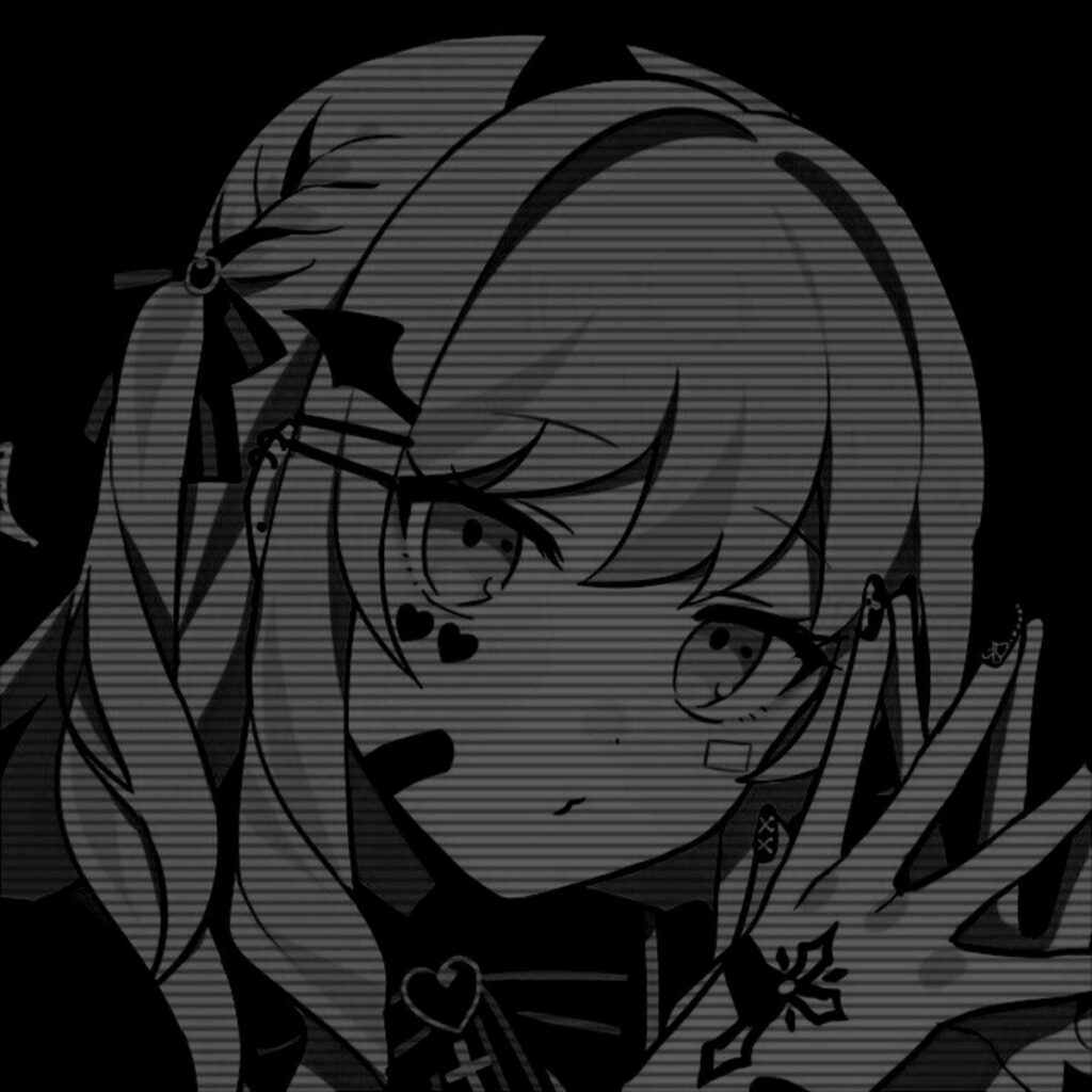 Chiaki Nanami anime profile picture monochrome style detailed linework expressive eyes wallpaper