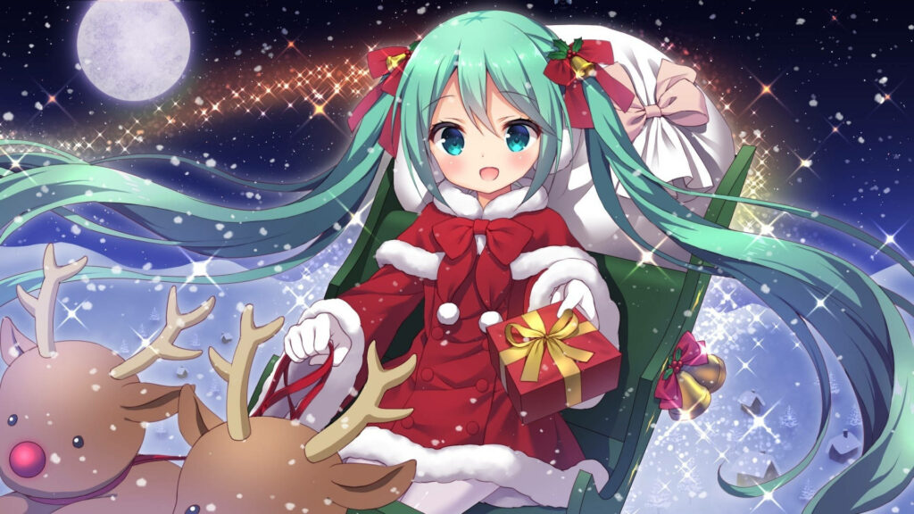 Chibi Anime Christmas Wallpaper: Sleigh, Reindeers & Festive Cheer