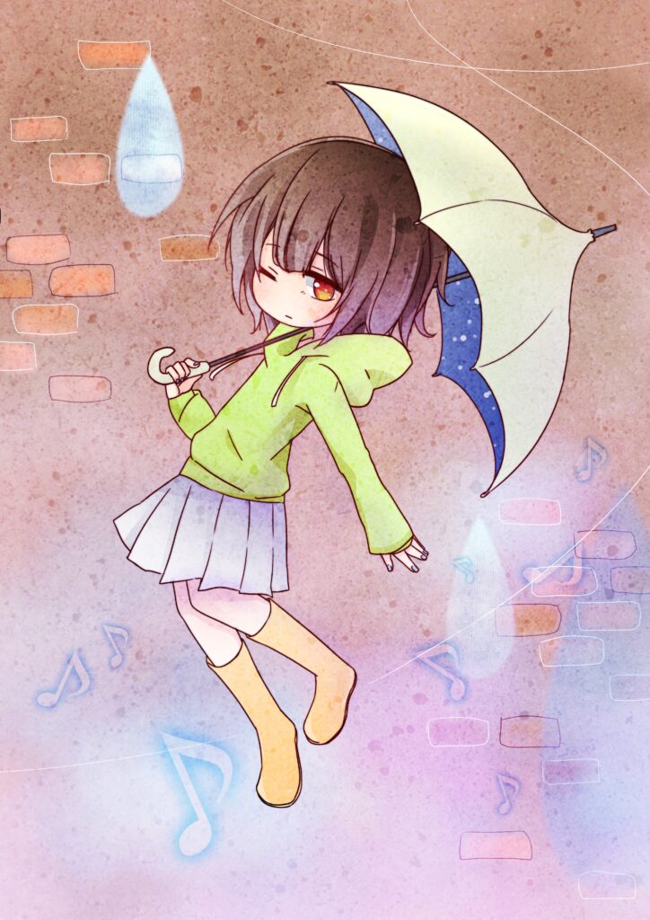 Chibi Anime Girl with Umbrella: Playful Pastel Wallpaper