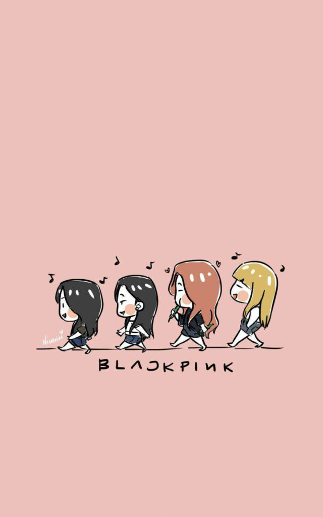Kawaii Blackpink Anime Girls Harmonizing on a Salmon Pink Path - Blackpink Anime Wallpaper Dream
