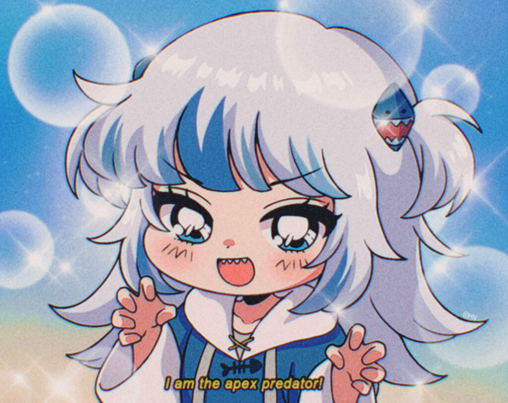 Cute Retro Anime Gura Shark Wallpaper: Vibrant Chibi Design