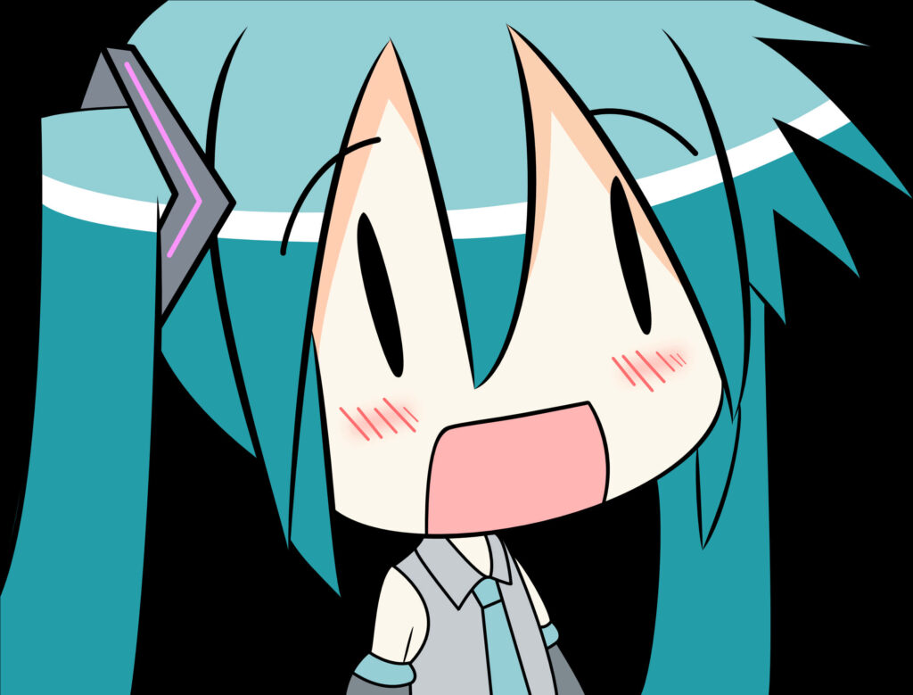 Chibi Hatsune Miku Wallpaper: Adorable Expression & Teal Twin-Tails PNG
