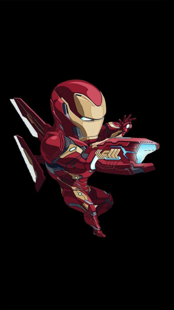 Chibi Iron Man Wielding Blaster: Full HD Wallpaper with Dark Background