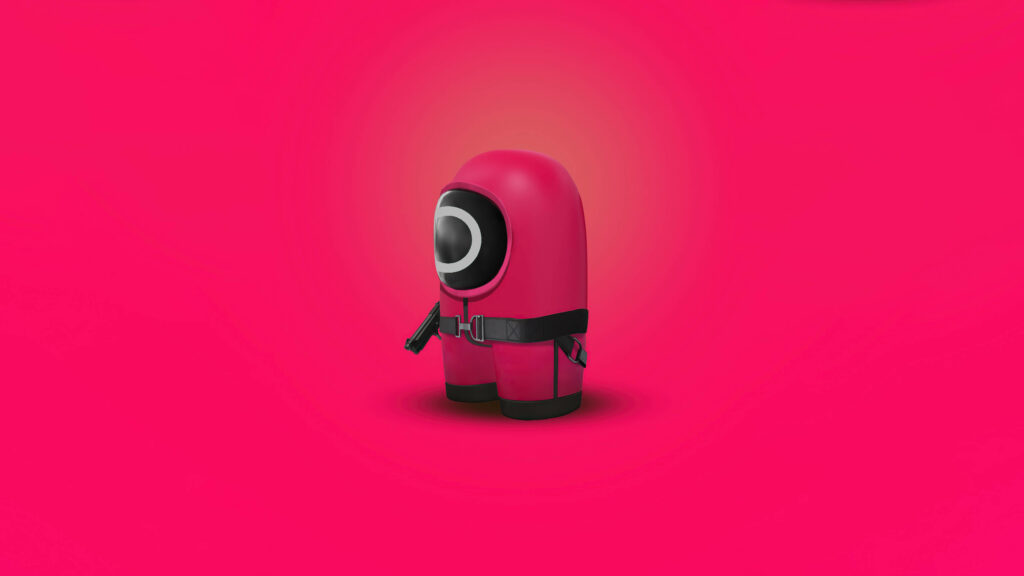Squid Game Guard - Adorable Chibi Character Protecting the Pink Delights Wallpaper