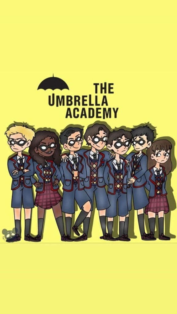 Chibi Hargreeves Family Wallpaper: Umbrella Academy in School Uniforms