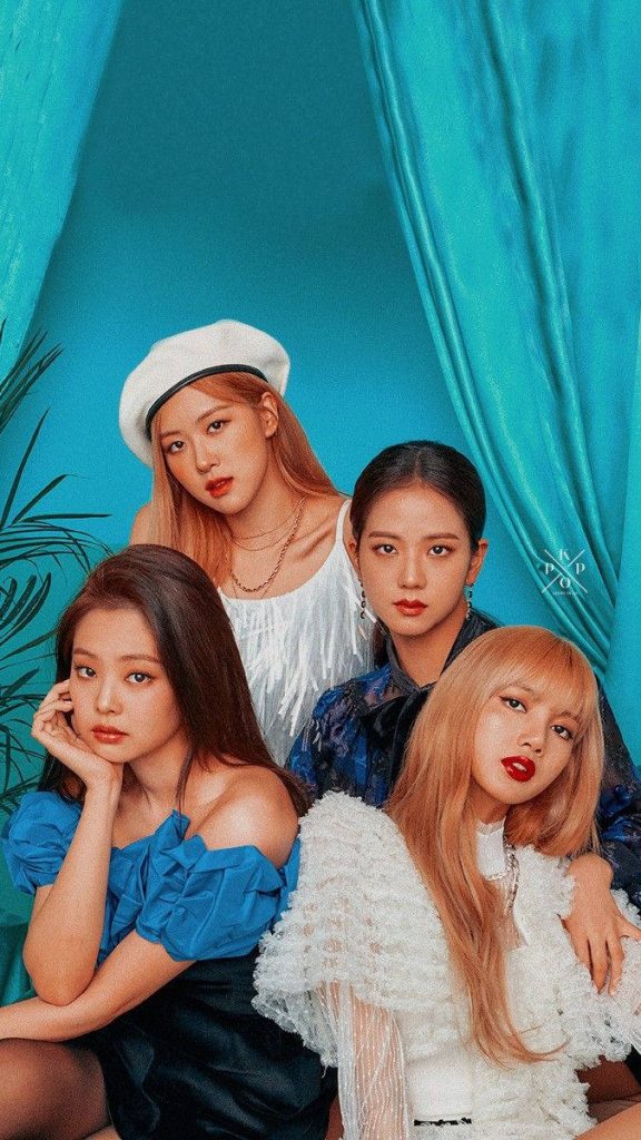 BLACKPINK Jennie Rosé Jisoo Lisa turquoise drapes elegant white blue outfits Kpop wallpaper