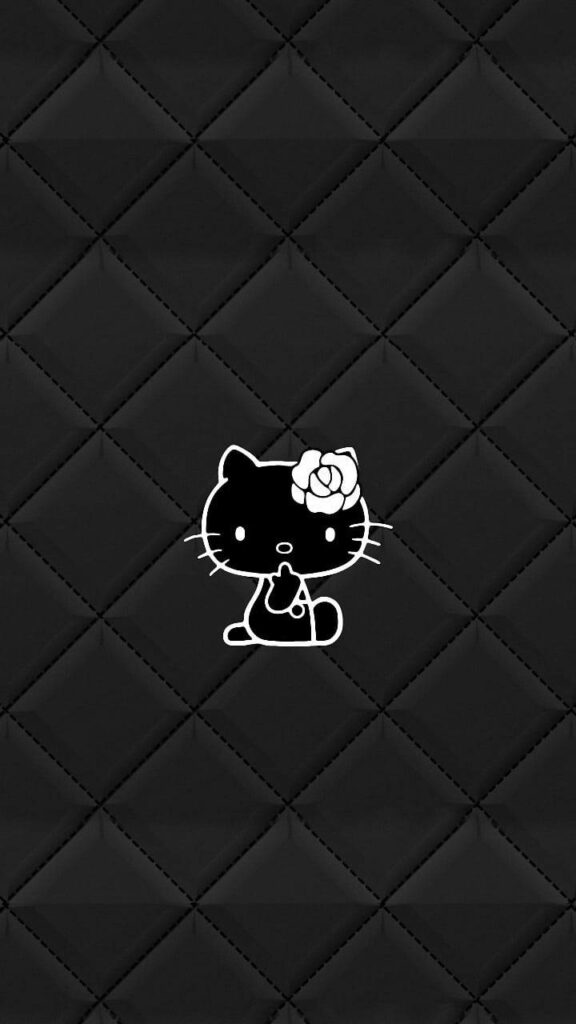 Chic Black Quilted Hello Kitty Wallpaper with Floral Outline