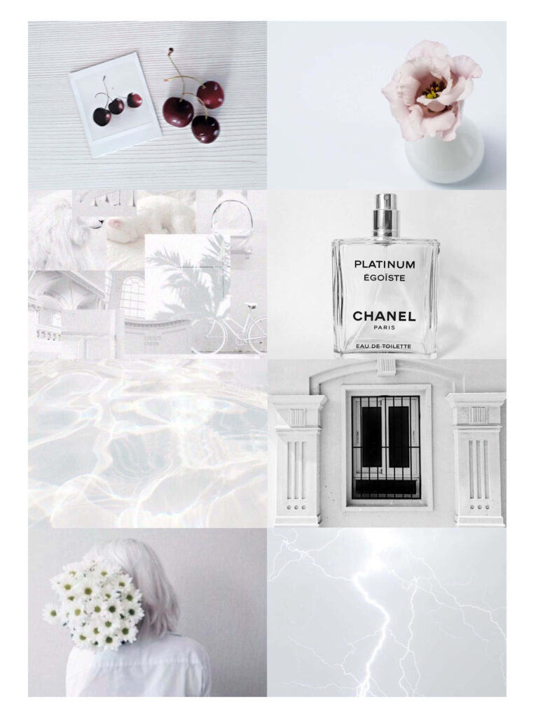 Aesthetic Harmony: Exploring Whiteness Through a Chanel Perfume-Infused Collage Wallpaper