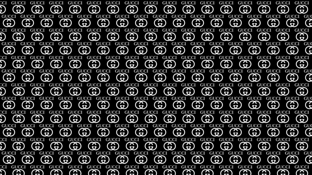 Chic Black Background with Stylish White Gucci Logos Wallpaper