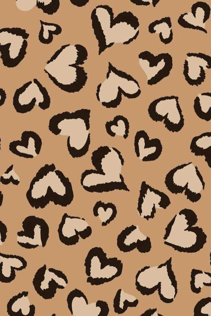 Chic Heart-Shaped Cheetah Print Wallpaper in Black & Beige