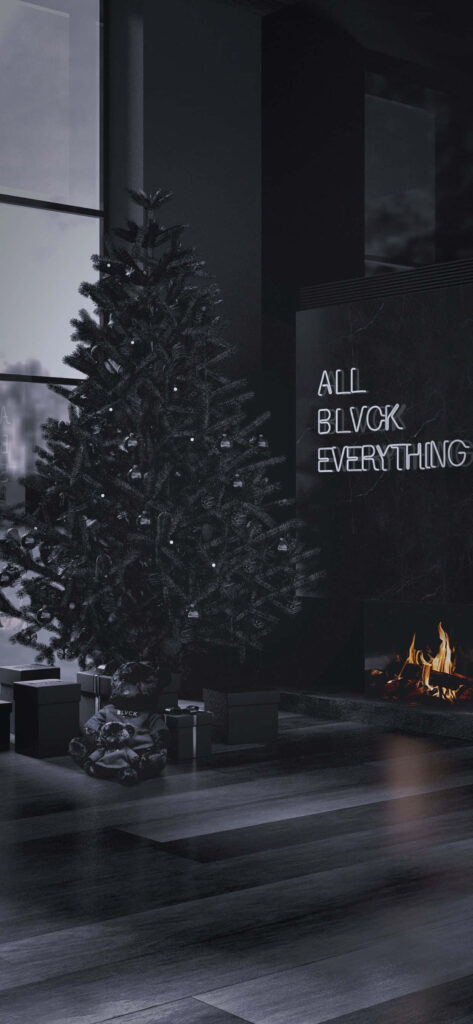 Stylish Monochrome Wallpaper with Dark Christmas Tree & Chic Vibes