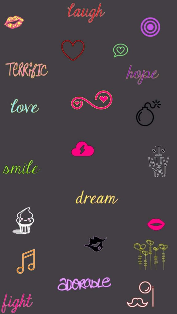 Chic girly iPhone wallpaper dark gray neon stickers hearts cupcakes love dream smile theme