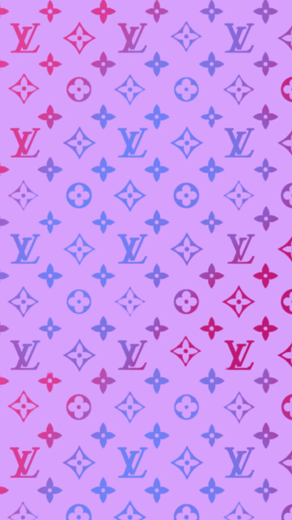 Louis Vuitton monogram pattern wallpaper in pink and purple shades on light pink background