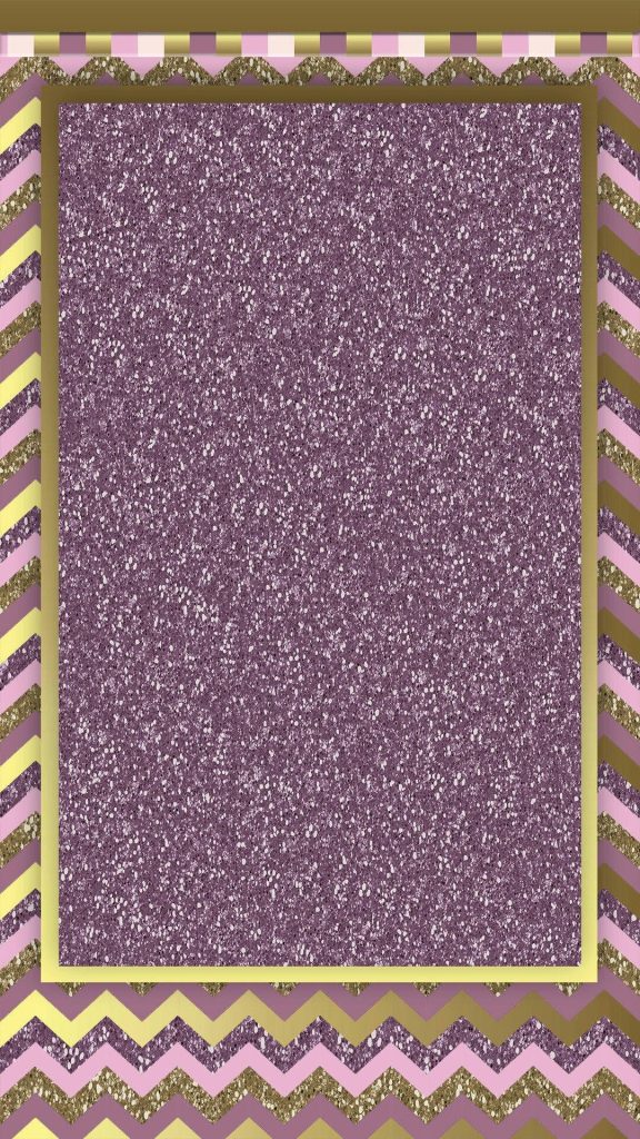 Purple glitter iPhone wallpaper framed in gold with purple and metallic gold chevron background