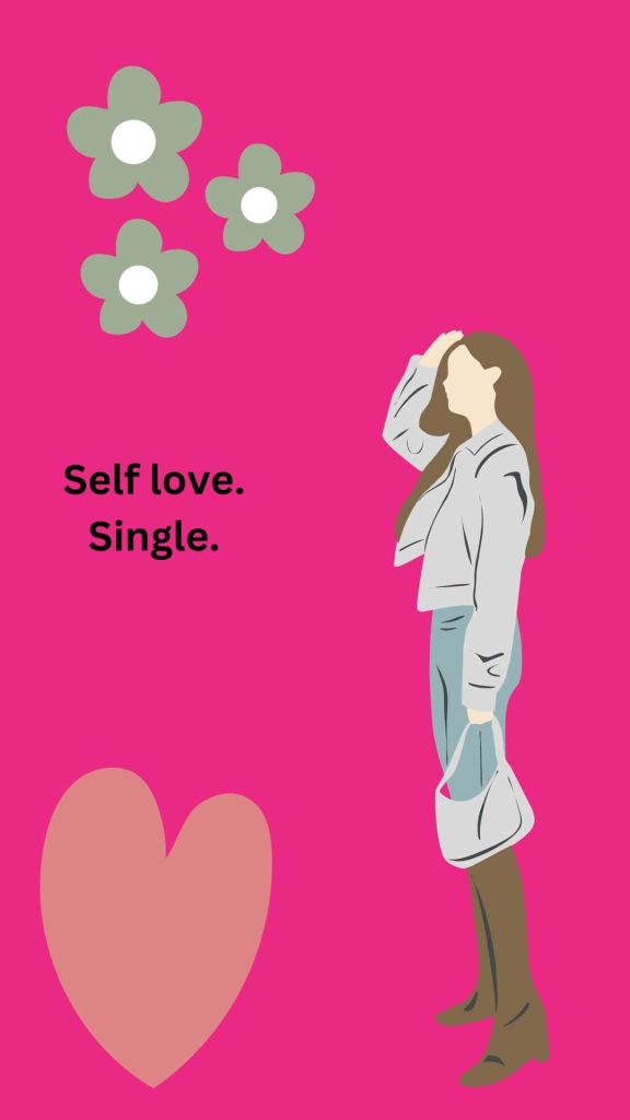 Minimalist self love single wallpaper with stylish woman floral accents on vibrant fuchsia background