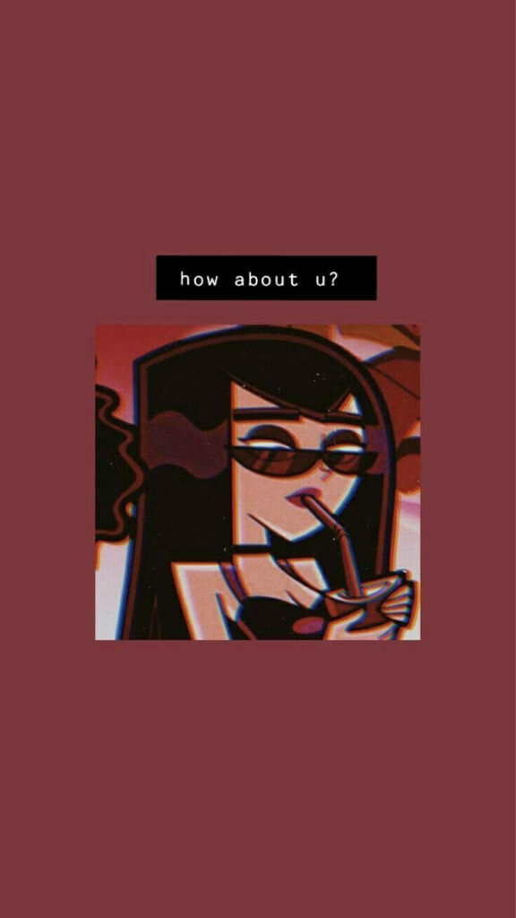 Digital Diva: Cartoon Girl Captivating with 'How About U' Messages - Maroon-Tinted iPhone Baddie Portrait Wallpaper