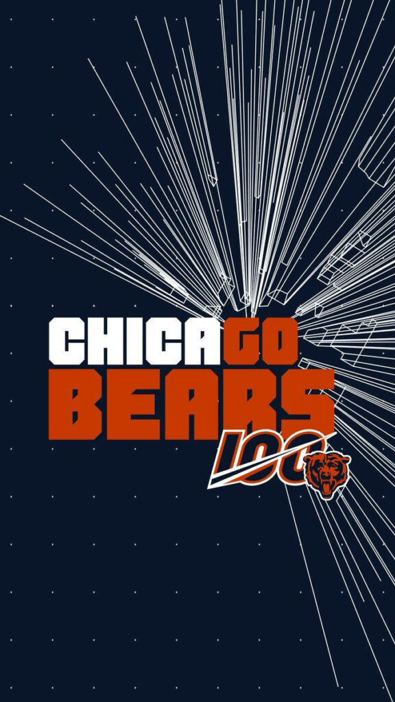 Chicago Bears wallpaper navy blue with white bursts orange logo and 100 year football celebration