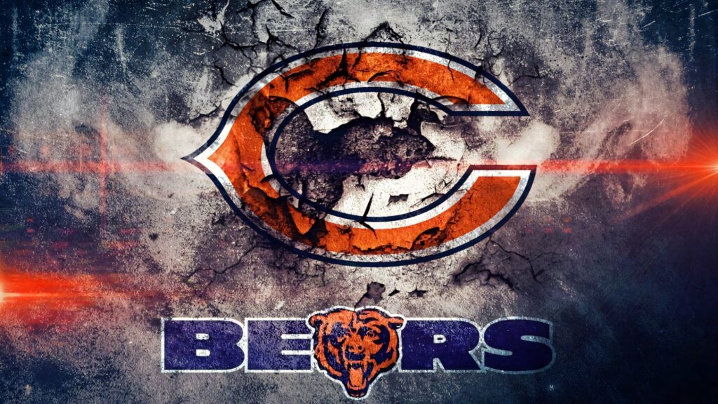 Chicago Bears logo breaking through stormy sky wallpaper with bold orange and navy colors