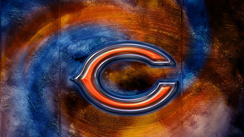 Chicago Bears logo on vibrant swirling blue and orange abstract background wallpaper