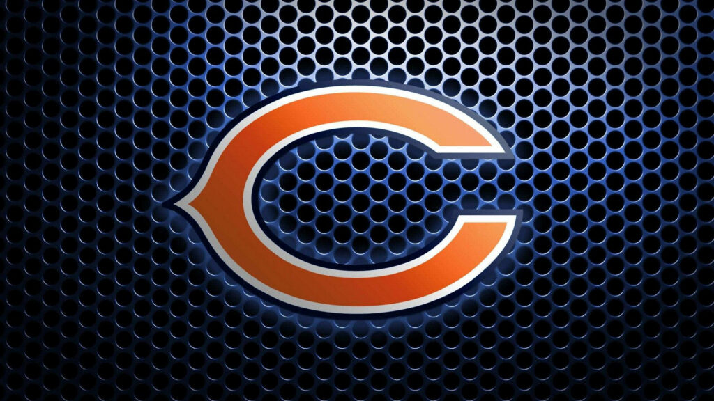 Chicago Bears logo on metallic grid background bold navy and orange football team wallpaper
