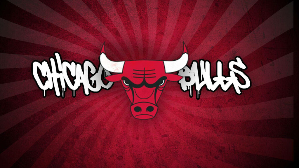 Chicago Bulls logo wallpaper with bold graffiti lettering on vibrant red urban basketball background