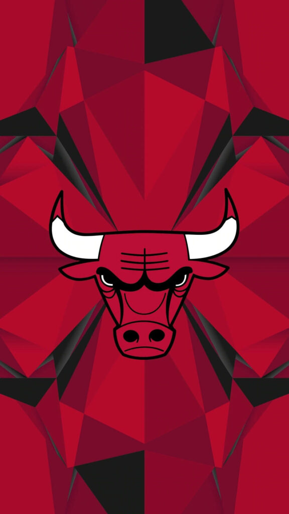 The Bulls' Mighty Emblem: Vibrant Polygonal Wallpaper for Your Mobile Screen
