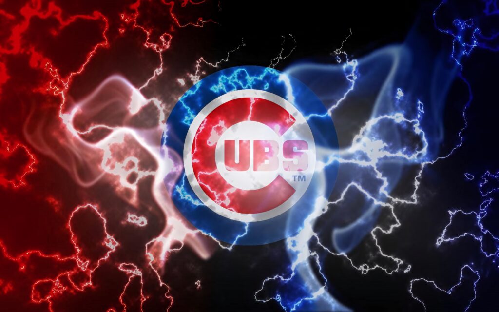 Chicago Cubs animated wallpaper with iconic logo and dynamic red blue lightning background