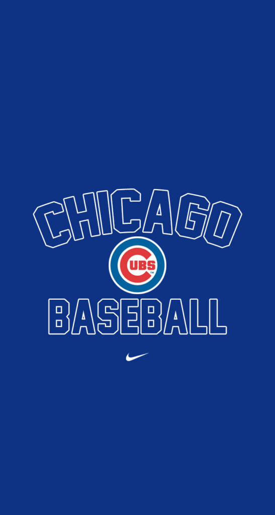 Chicago Cubs wallpaper with bold logo white typography and minimalist Nike swoosh on blue background