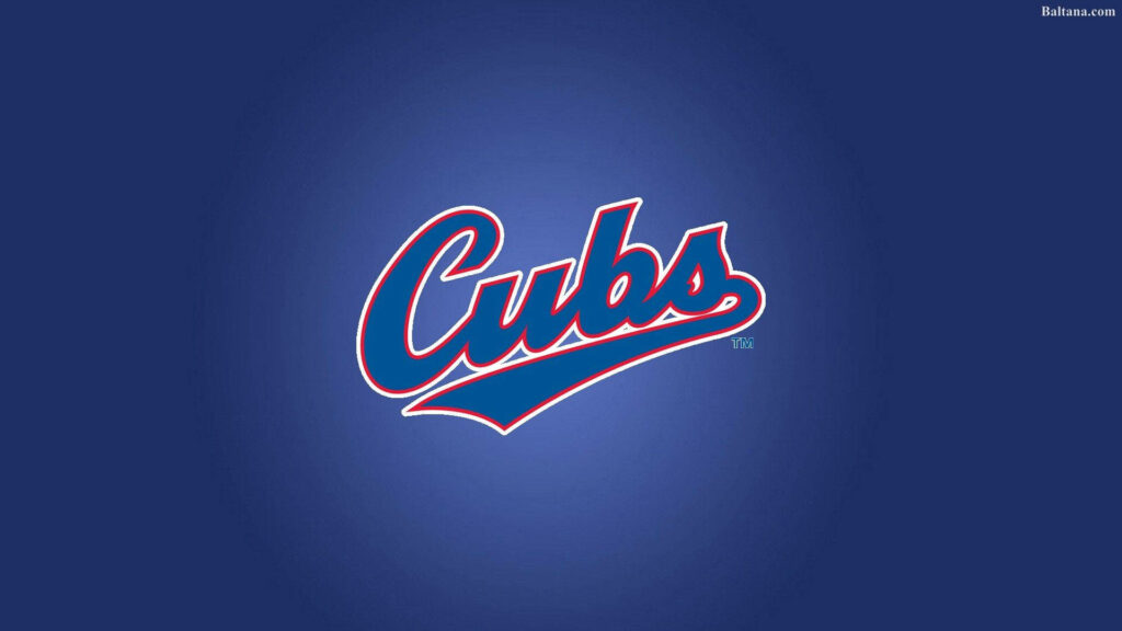 Chicago Cubs logo in bold red and blue script on smooth gradient blue wallpaper background