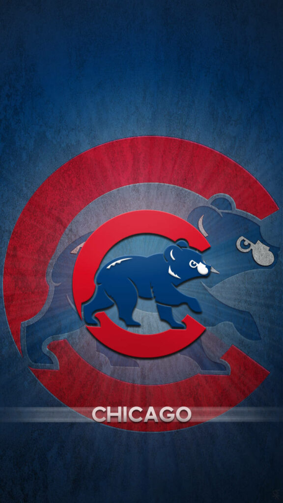 Chicago Cubs logo glowing on textured blue background vibrant red C and blue bear cub wallpaper