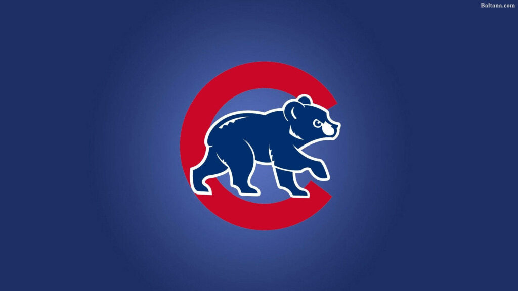 Chicago Cubs logo with blue bear inside red C on gradient blue background wallpaper design