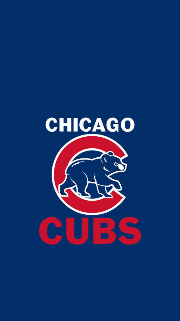 Chicago Cubs wallpaper with minimalist blue bear logo inside red C on navy background