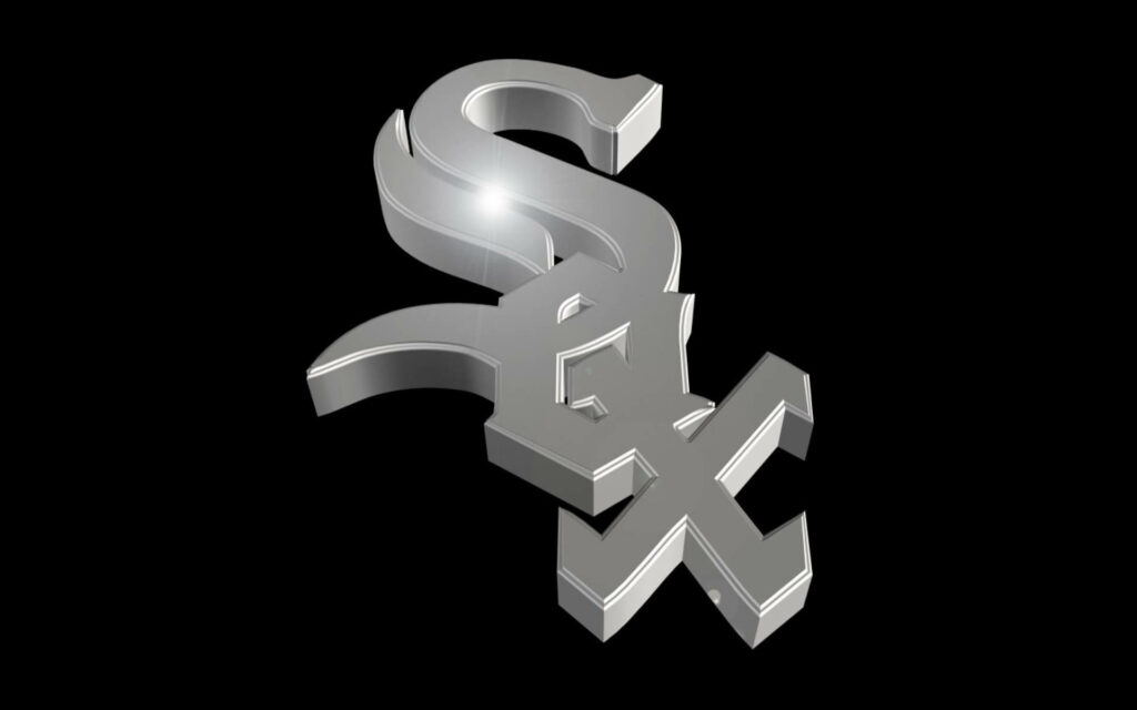 Chicago White Sox 3D logo polished silver on black background modern metallic wallpaper