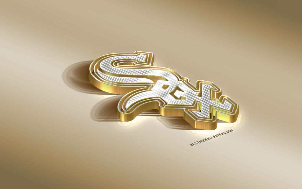 3D metallic gold Chicago White Sox logo wallpaper with diamond texture modern baseball design