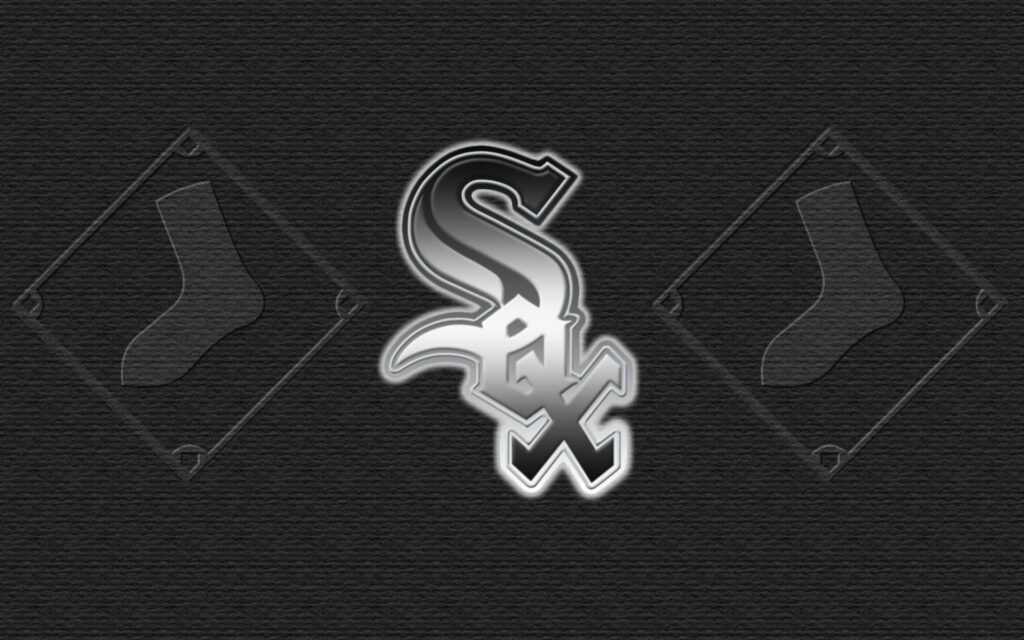 Chicago White Sox logo silver white textured black background baseball wallpaper design