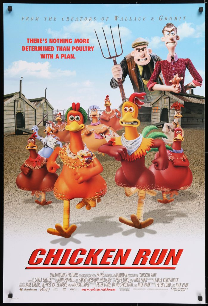 Chicken Run wallpaper featuring Ginger Rocky and the flock escaping farm with Mr and Mrs Tweedy