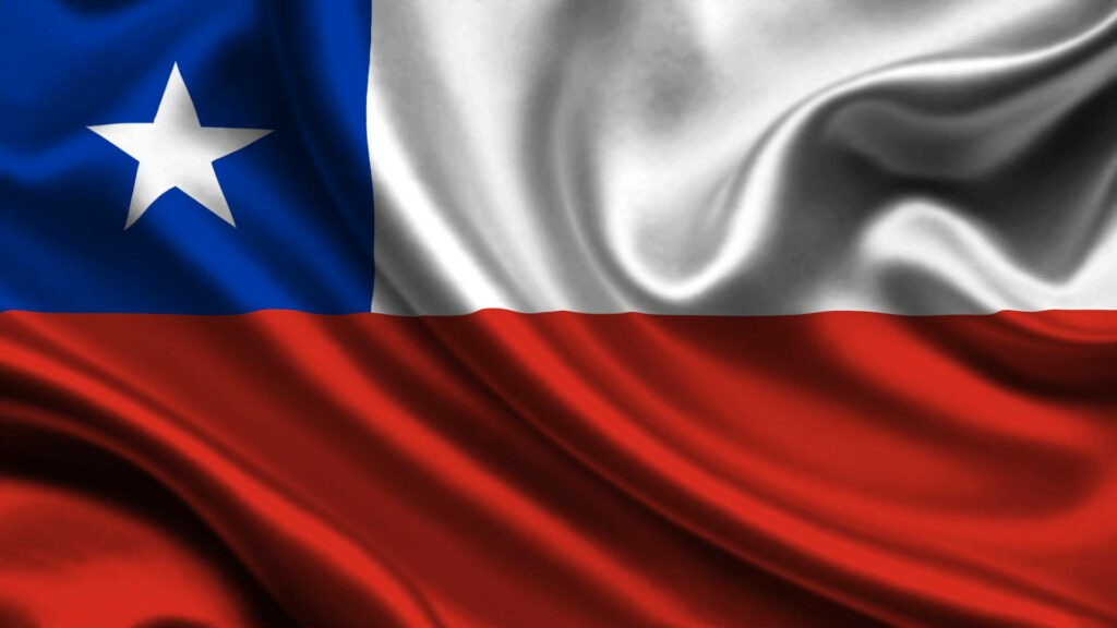 Chile national flag waving with bold colors and white star realistic fabric texture background Wallpaper