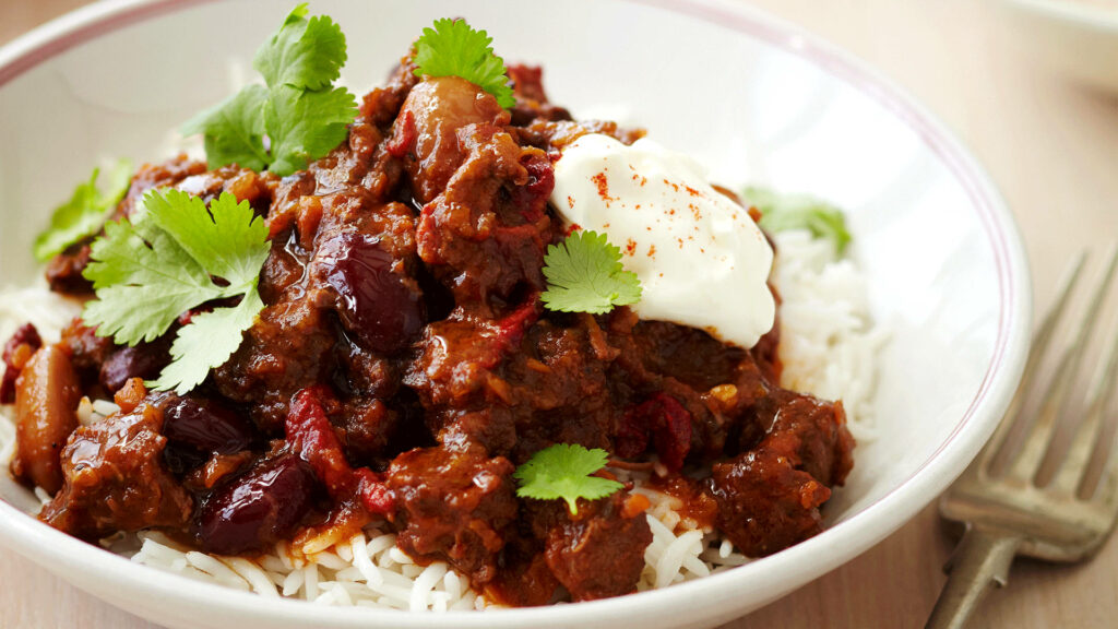 Chili Con Carne Over Rice - Delicious Wallpaper Background