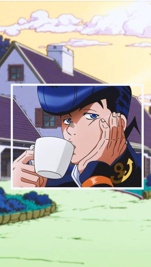Josuke Higashikata from JoJo sipping mug anime wallpaper stylish Diamond is Unbreakable background