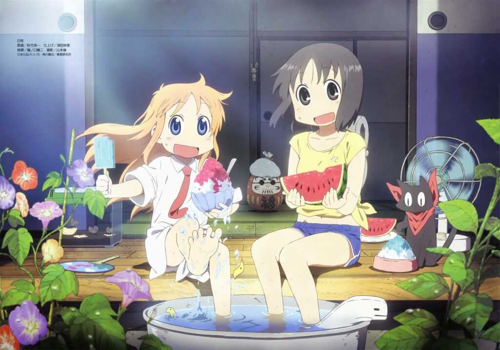 Nichijou's Adorable Trio: Hakase, Nano, and the Summer Sun Wallpaper