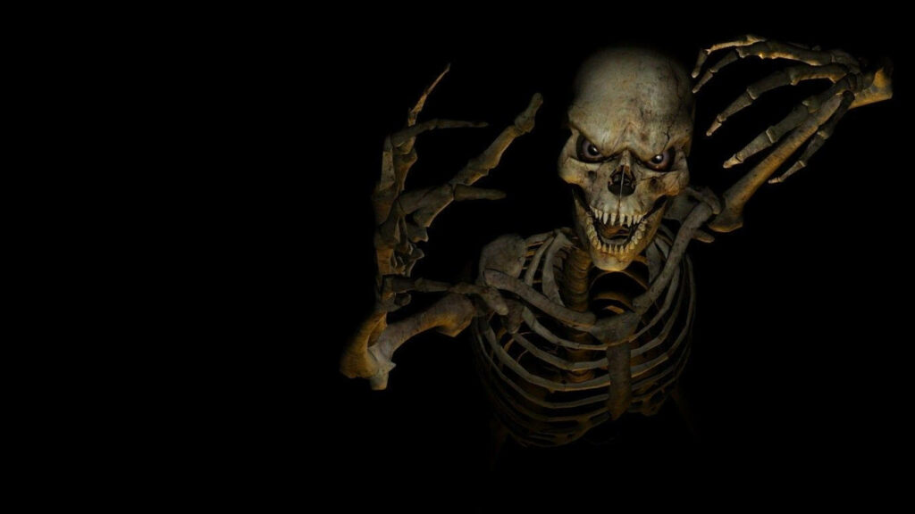 3D ghost skeleton glowing on black background eerie spooky ghost wallpaper background