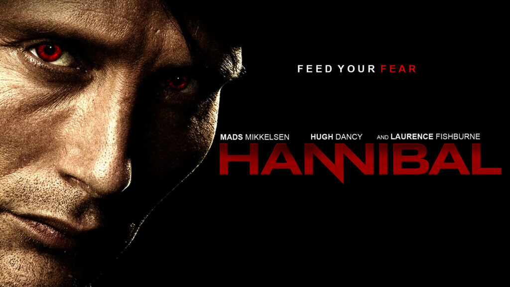 Striking Hannibal Wallpaper: Intense Red-Eyed Close-Up, Feed Your Fear