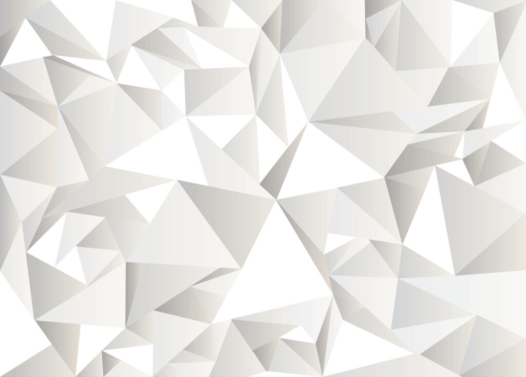 Abstract geometric low-poly wallpaper with 3D white and gray triangles minimalist desktop background