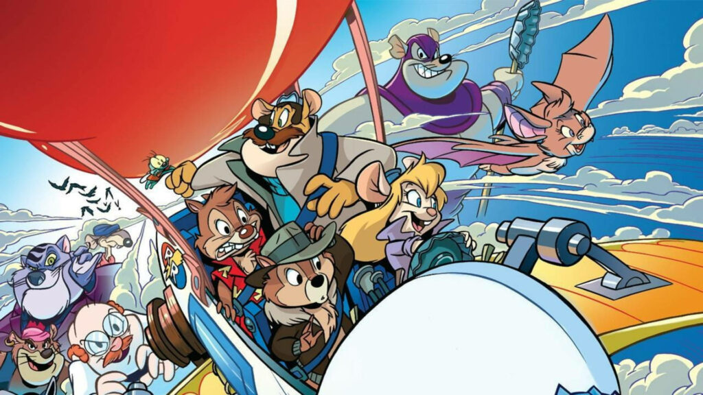 Chip N Dale Rescue Rangers flying vibrant plane with Gadget Monterey Jack and Zipper wallpaper