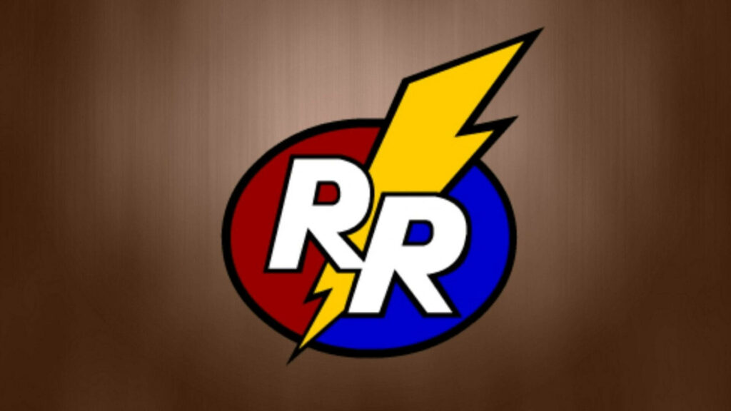 Chip N Dale Rescue Rangers logo wallpaper red blue halves yellow lightning bolt brown background