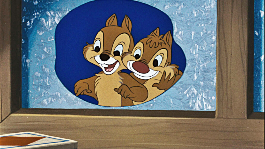 Chip and Dale peeking through frosted window playful Rescue Rangers wallpaper background