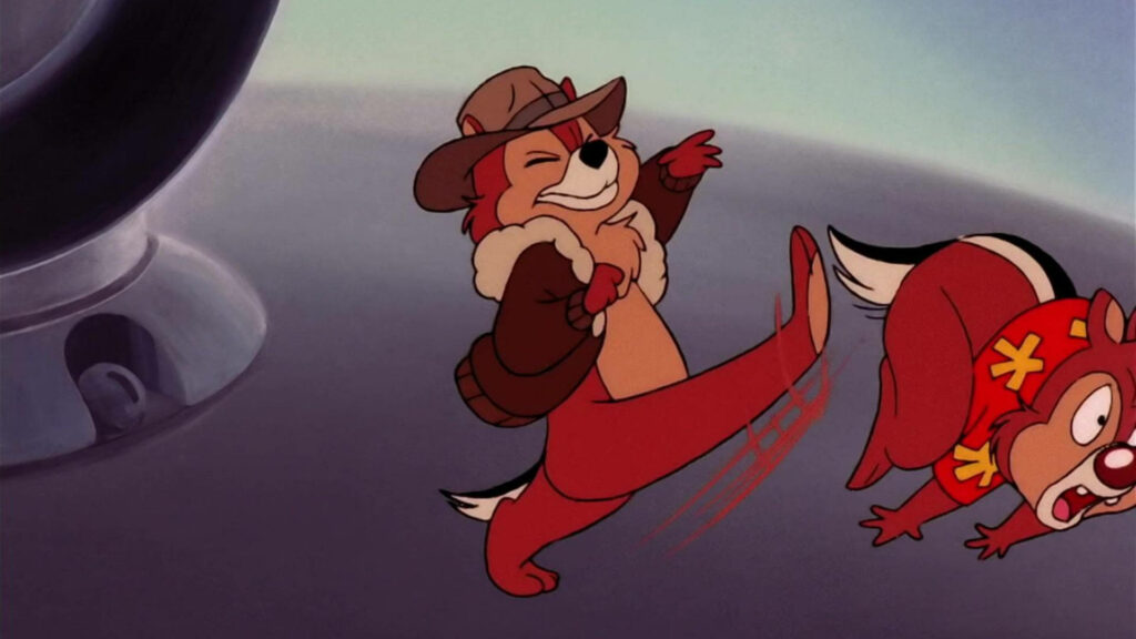 Chip and Dale in Rescue Rangers outfits lead a fun adventure wallpaper background image